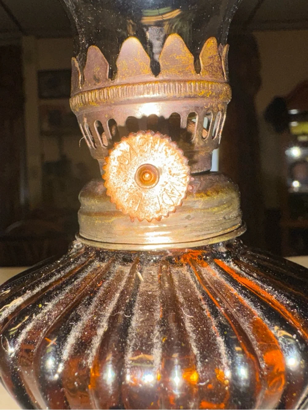 Vintage Miniature hurricane glass oil lamp